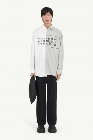 Maison Margiela Asymmetric Cotton Poplin Shirt White Grey | USA_MM80358