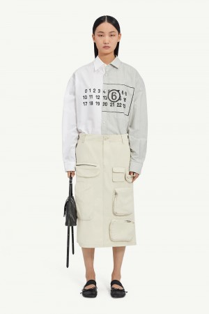 Maison Margiela Cotton Gabardine Midi Skirt White | USA_MM11609