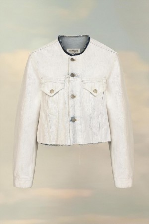 Maison Margiela Cropped Collarless Denim Jacket White | USA_MM35117