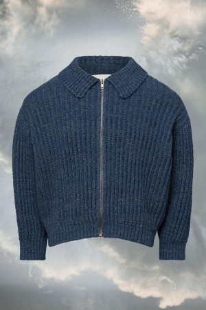 Maison Margiela Distorted Knit Zip Sweater Blue | USA_MM17939