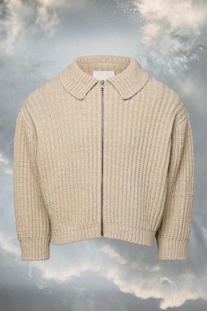 Maison Margiela Distorted Knit Zip Sweater Beige | USA_MM57629
