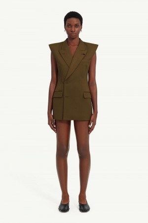 Maison Margiela Double-breasted Twill Gilet Green | USA_MM23622