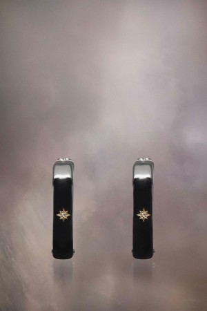 Maison Margiela Enamel Hoop Earrings Black Silver | USA_MM25575