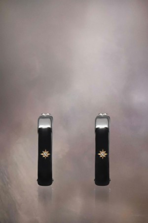 Maison Margiela Enamel Hoop Earrings Silver Black | USA_MM99409