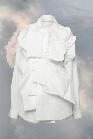 Maison Margiela Frayed Cotton Poplin Shirt White | USA_MM22935