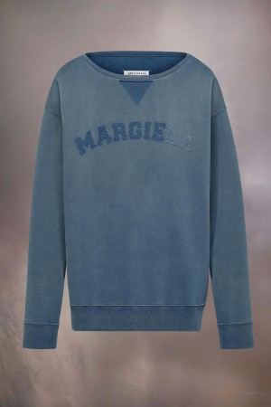 Maison Margiela Logo Organic Cotton Sweatshirt Blue | USA_MM10464