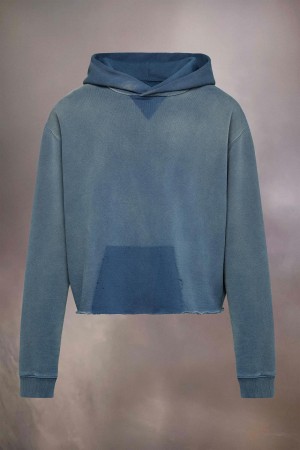Maison Margiela Organic Cotton Logo Hoodie Blue | USA_MM32626