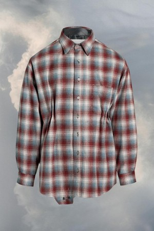 Maison Margiela Pendleton Playsuit Shirt Red Grey | USA_MM34009