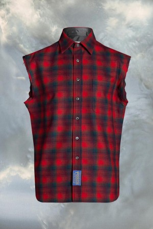 Maison Margiela Pendleton Sleeveless Shirt Red Black | USA_MM59786
