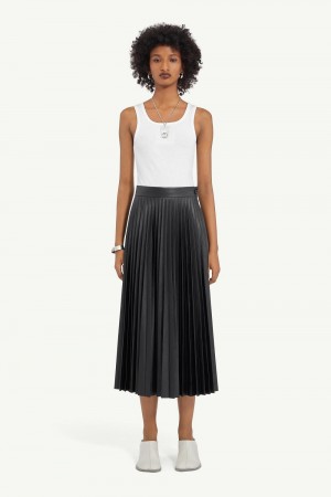Maison Margiela Pleated Faux Leather Midi Skirt Black | USA_MM28483