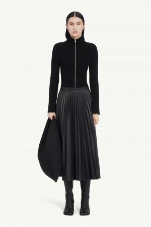 Maison Margiela Pleated Faux Leather Midi Skirt Black | USA_MM51301