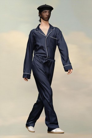 Maison Margiela Silk Poplin Trousers Navy | USA_MM16692
