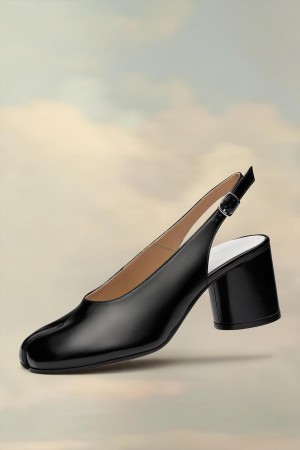 Maison Margiela Tabi Leather Slingback Shoes Black | USA_MM17721