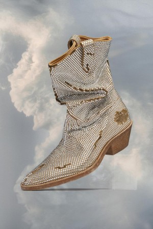 Maison Margiela Tabi Rhinestone Western Boot Silver | USA_MM68957