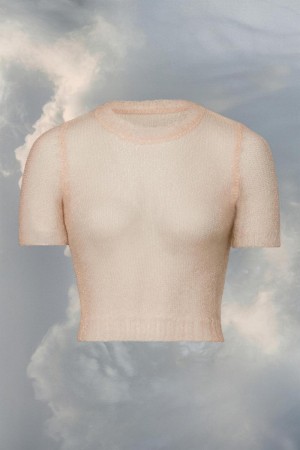 Maison Margiela Translucent Knit Top Beige | USA_MM10901
