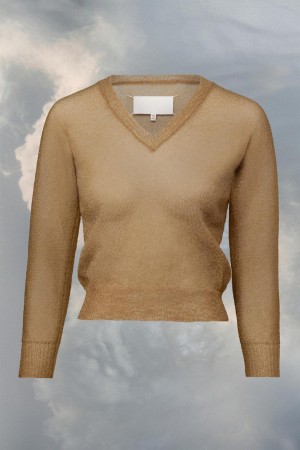 Maison Margiela Translucent Knit V-neck Top Brown | USA_MM33522