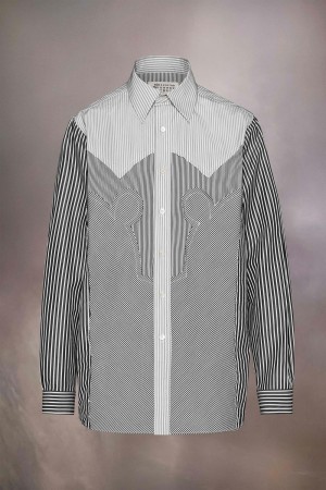 Maison Margiela Yoke Stripe Cotton Shirt Grey | USA_MM84944
